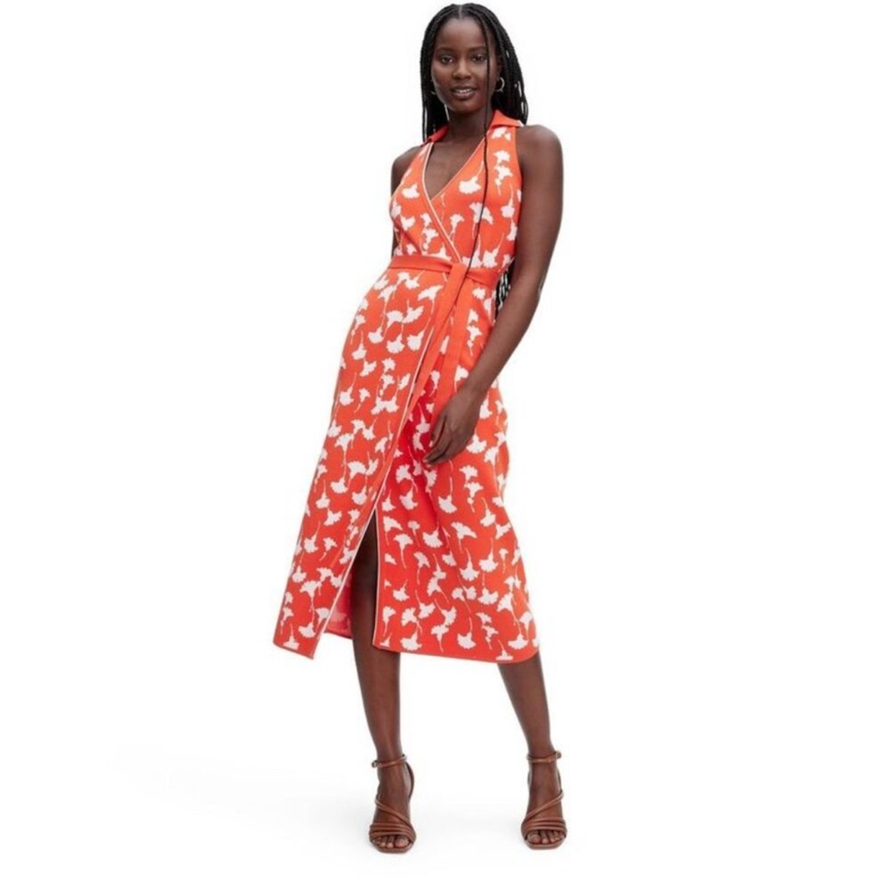Diane Von Furstenberg Orange Halter Sundress Midi
